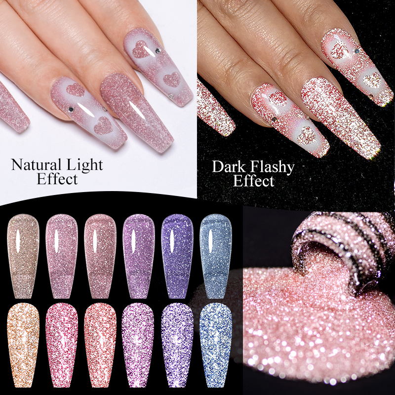 Mtssii 7ml Glitter Reflective Rubber Base Gel Nail Polish Laser Sparkling Semi Permanent Soak Off UV Gel Art Nails Varnish
