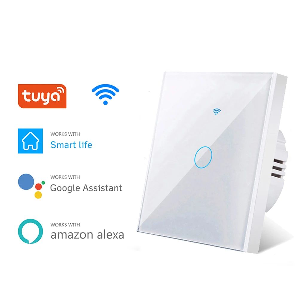 Tuya-インテリジェントタッチウォールスイッチ,wifi,EU 1,2,3ギャング,中性線なし,Alexa用,Google音声制御