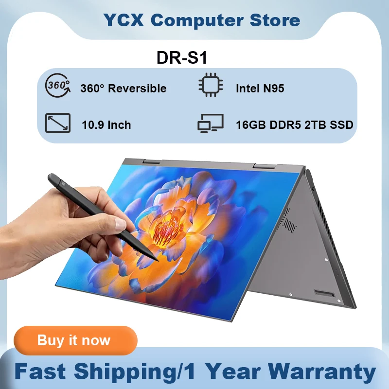 DR-S1 Laptop Intel N95 10.9'' Touch Screens 360 Flip 4500mah Mini pc 60 Hz 16GB DDR5 2TB M.2 SSD Backlit Keyboard Tablet Laptop