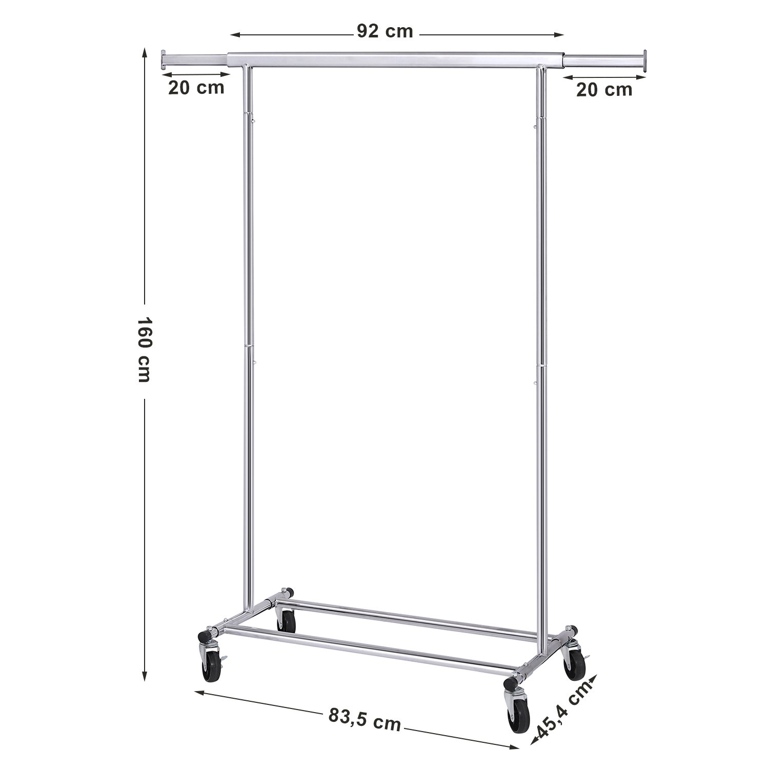 SONGMICS Kleiderständer, Garderobenständer auf Rollen, bis 90 kg belastbar