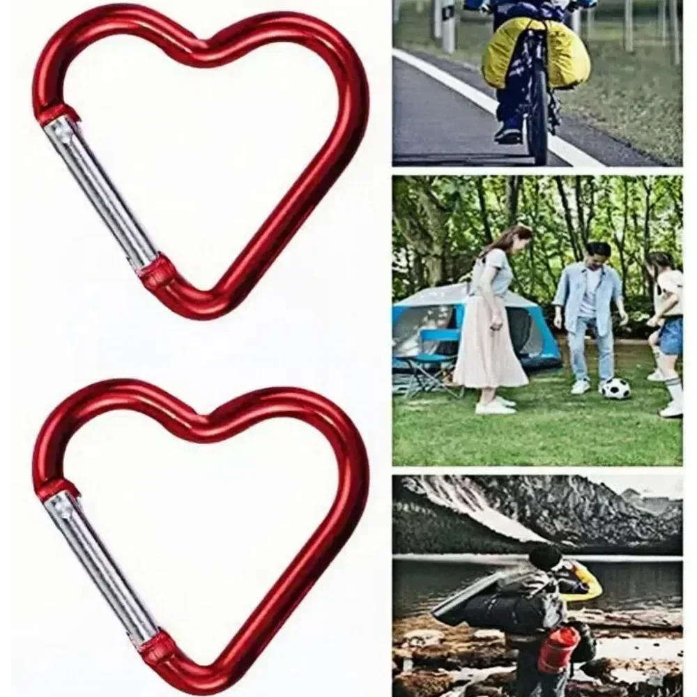 Mosquetón de Metal en forma de corazón, mosquetón para llavero, escalada al aire libre, Camping, hebilla, Kit de viaje múltiple, llavero colgante con gancho