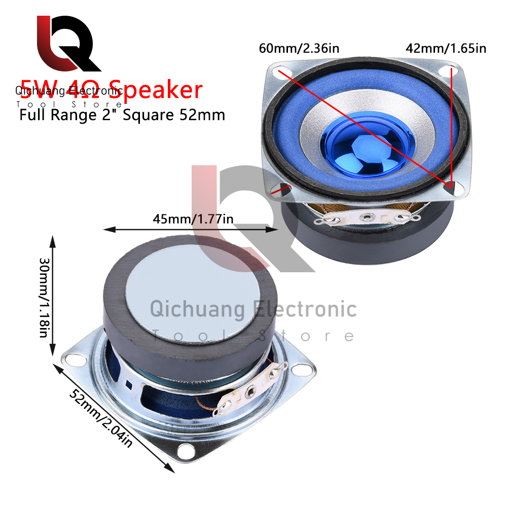 1 unids 2 pulgadas 5W 4ohm azul altavoz de frecuencia completa 52mm cuadrado pequeño altavoz para productos electrónicos digitales 0. 25 ~ 18kHz