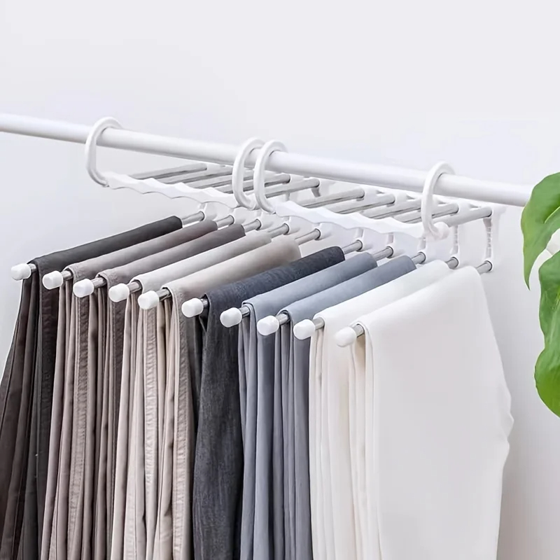 Appendiabiti per pantaloni magici 5In1 Appendiabiti per pantaloni pieghevoli in acciaio inossidabile Scaffali per appendiabiti per camera da letto Organizzatore per armadio