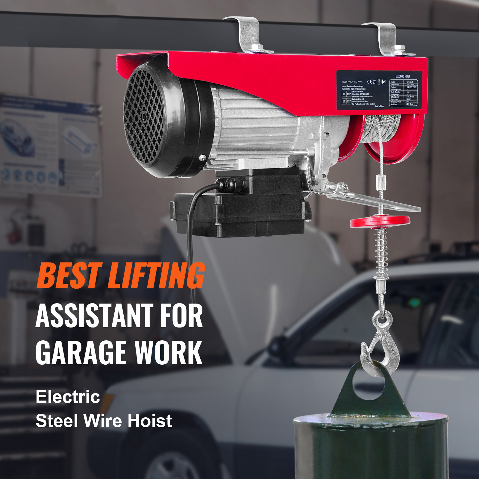 SucceBuy 400-1000kg polipasto eléctrico grúa de elevación Cable polipasto cabrestante para barco coche garaje ascensor con elevador de Control remoto con cable