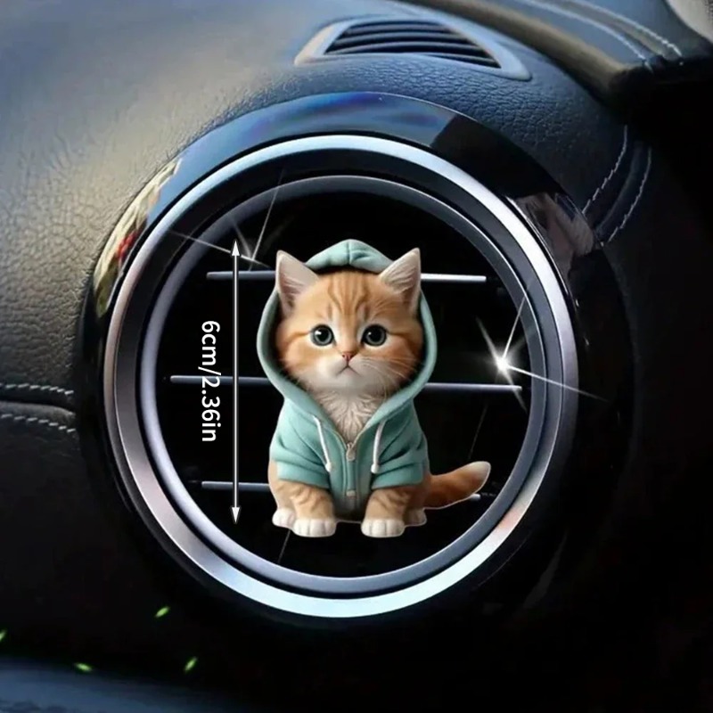 1PC Hoodie Kitten Finished Ventilating Clip Car Decoration Aromatreatment Acrylic Accessories