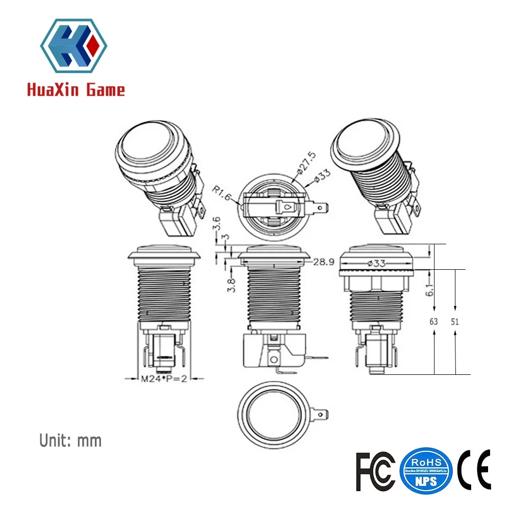 Pulsador totalmente transparente de 28mm con microinterruptor de lámpara LED de 12V y 5V para máquina de videojuegos de lucha Arcade, caja Pandora, 4,8mm