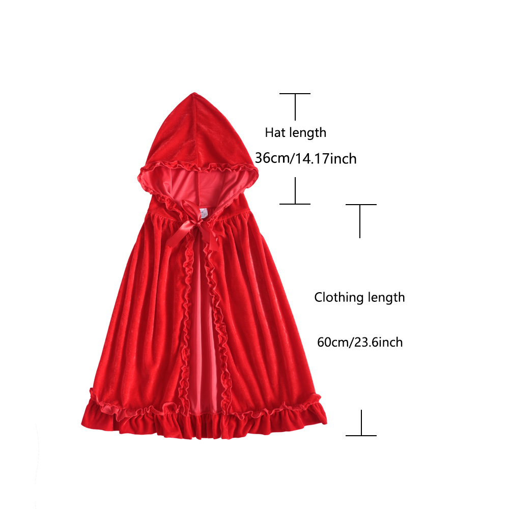 Fantasia de capa de chapeuzinho vermelho de renda de veludo, chapéu de dramatização para meninas, adequado para Halloween e Natal, capa de cosplay