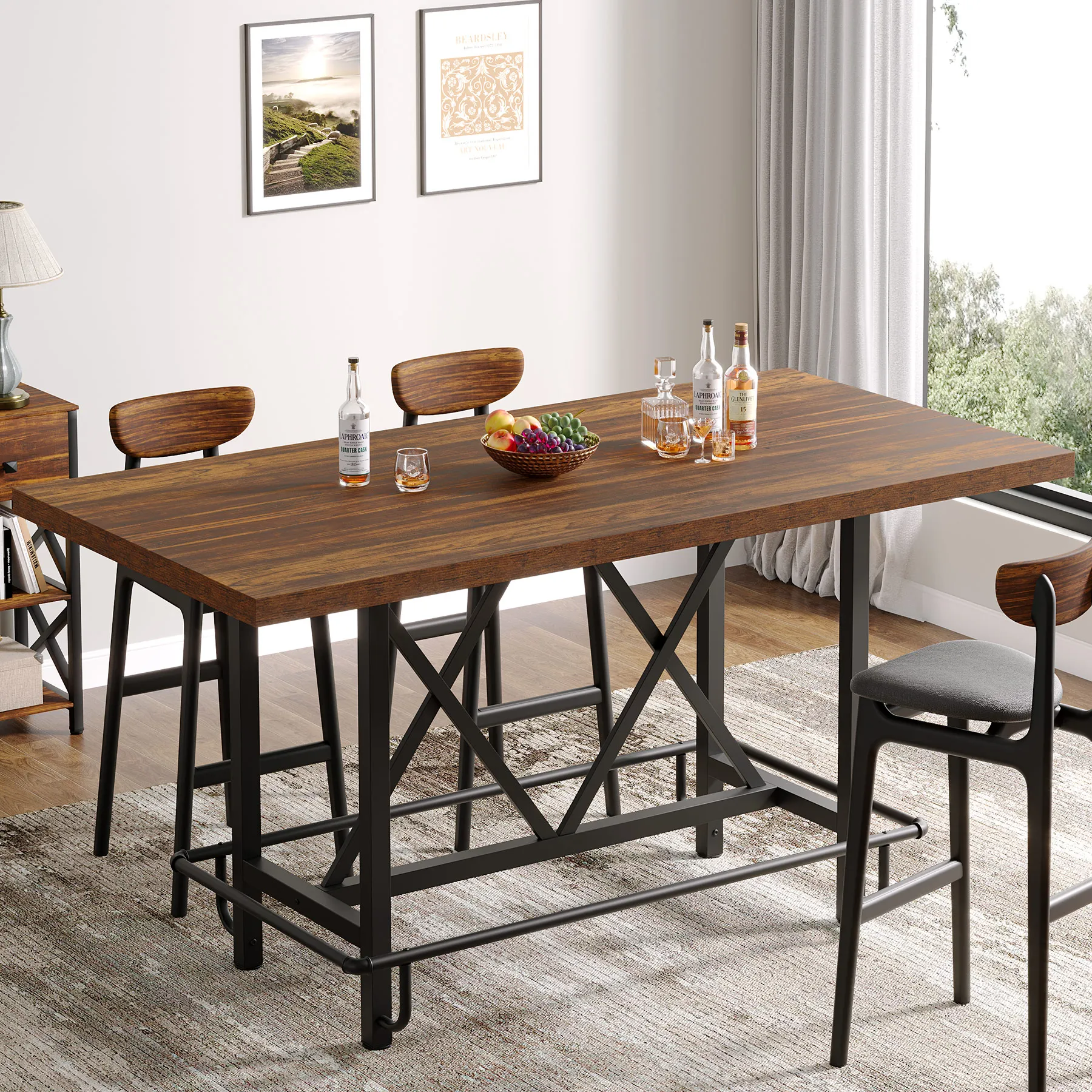 Tribesigns Rectangular Counter Height Dining Table with Metal Footrest for 6 People, 35.43" Tall