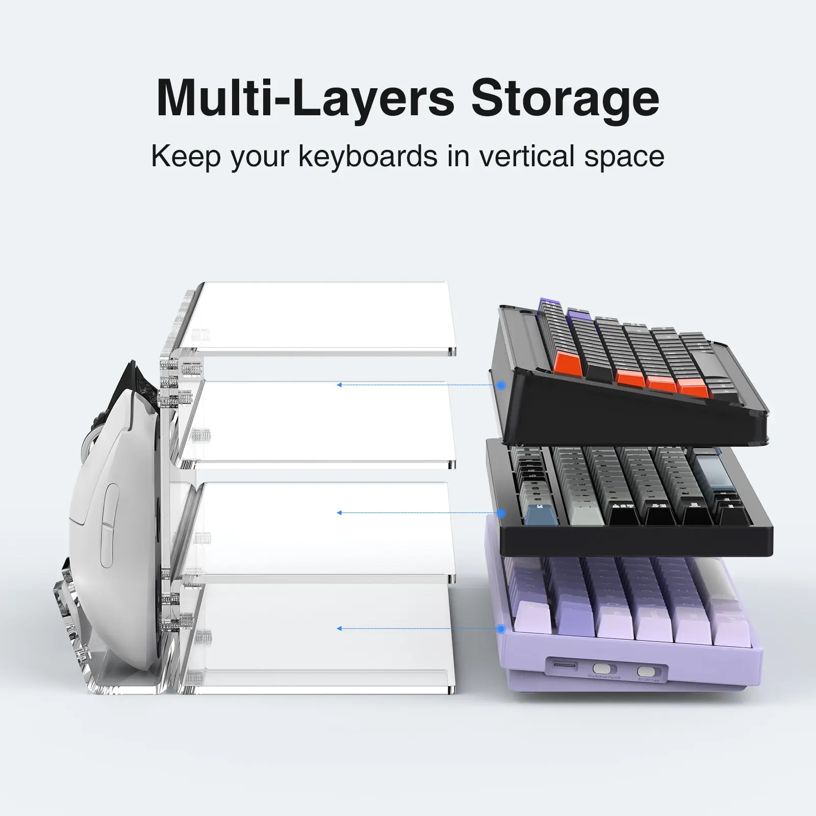 Keyboard Mouse Desktop Organizer Acrylic 3 Tier Stand Frame Shelf Lightweight Keyboard Storage Tool For Study Room Exhibition