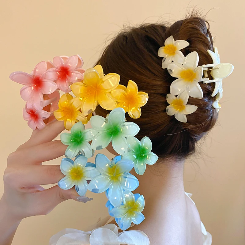 Dopamin-Farbverlauf, Ei, Blume, Acryl, Hai-Krallen für Frauen, süßer Greifer, Hai-Clips, Pferdeschwanz-Haarspange für Mädchen, Strandurlaub