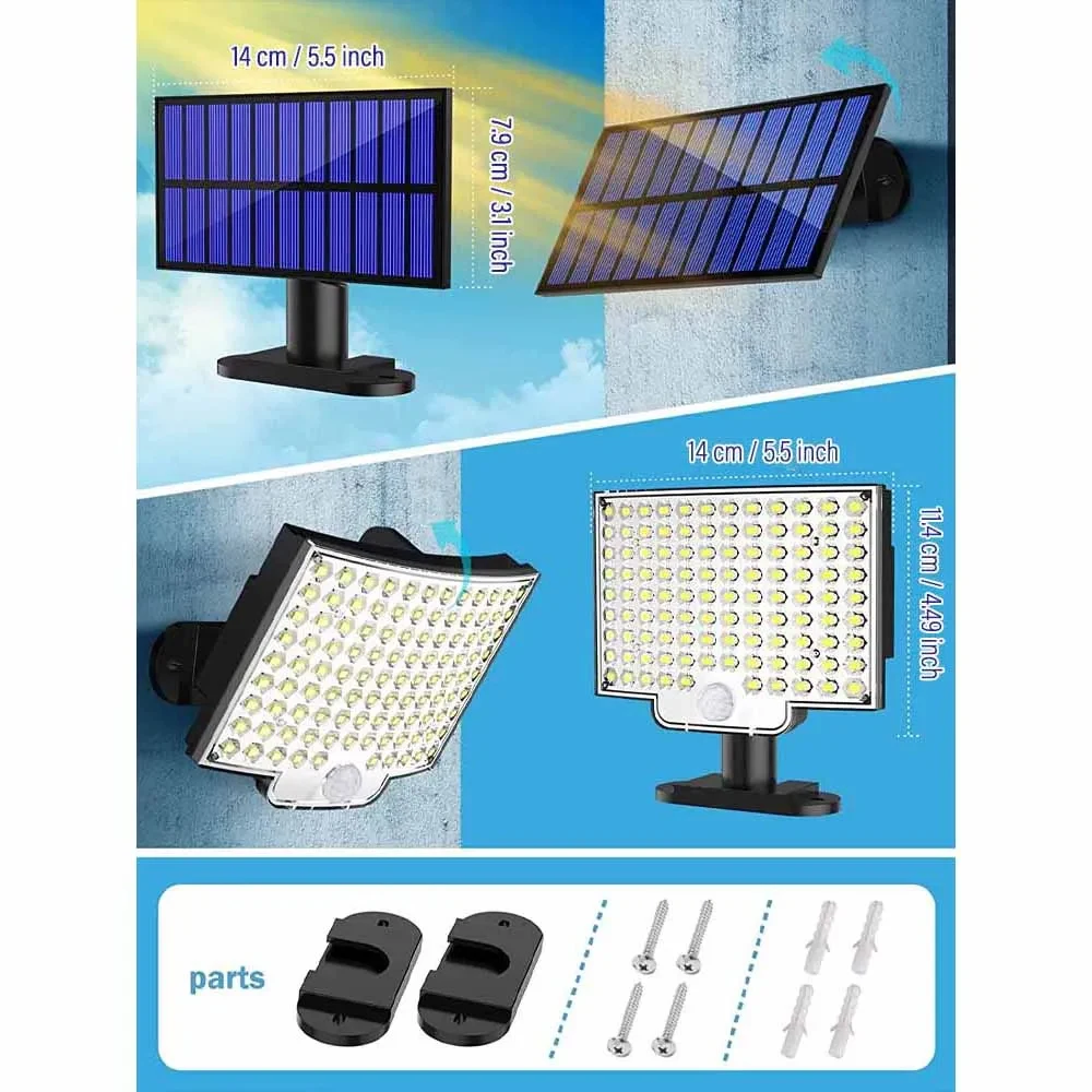 Luz Solar para exteriores 106LED con Sensor de movimiento, Control remoto IP65, resistente al agua en Patio, jardín, luz de pared de inducción corporal de seguridad