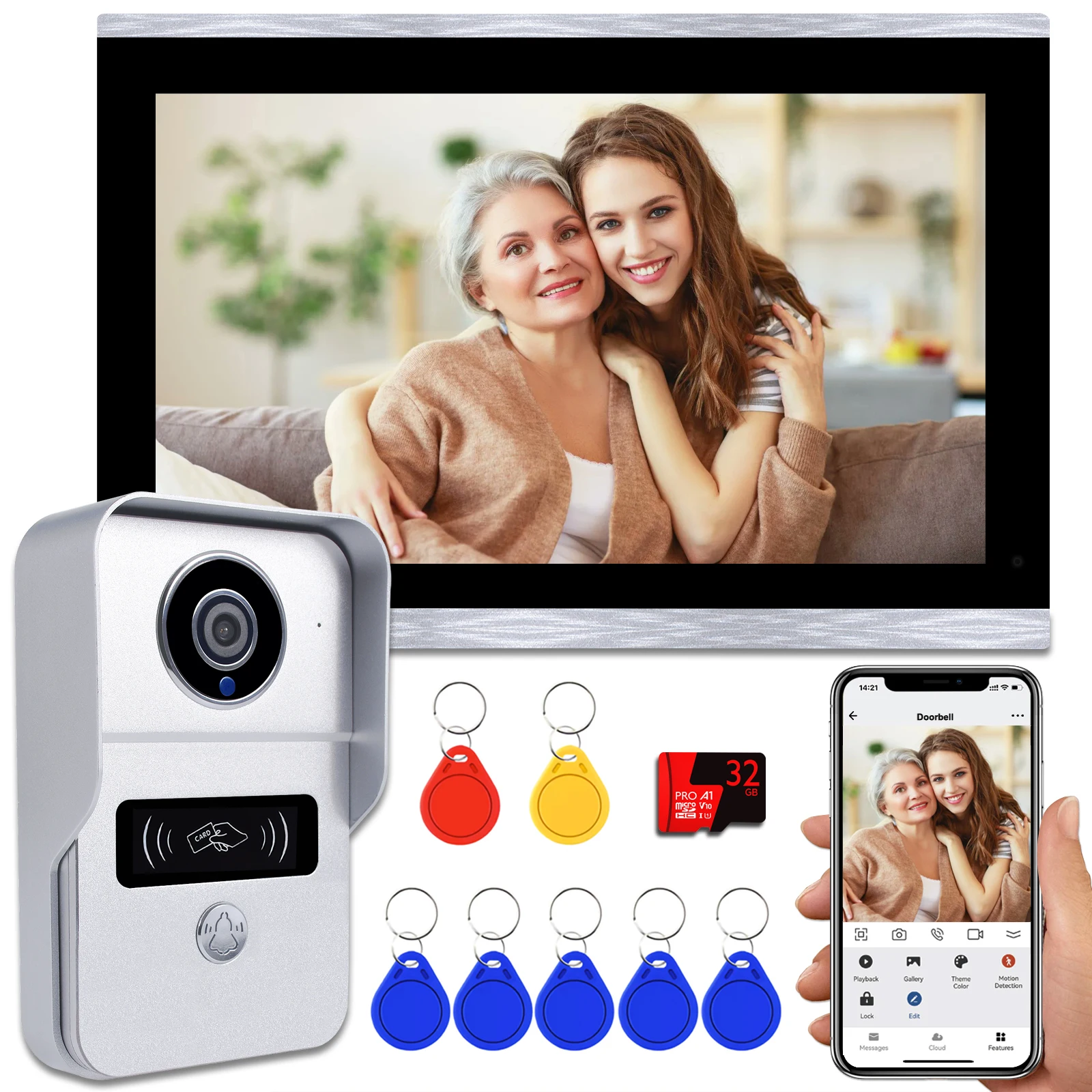 1080P 10 Zoll Touchscreen Wifi Video Türklingel, Smart TUYA Home Video Intercom 32G Karte Rceord Kit ID Unlcok 4-Draht-Verbindung