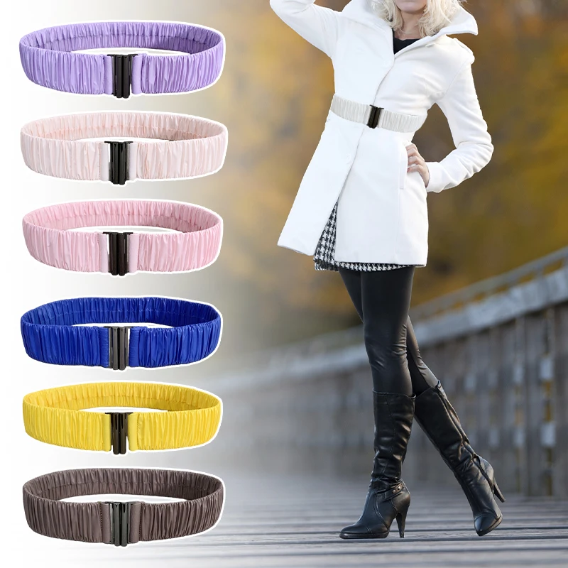 Cinturón elástico para mujer, cinturón elástico con hebilla para abrigo acolchado, pretina, chaqueta, cinturón fino