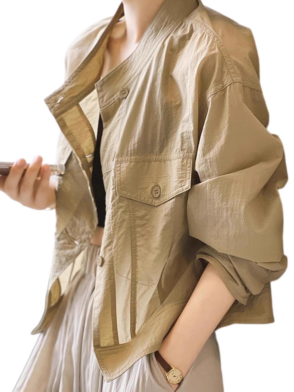 Csa Fena E de Verão 2025: Nova Coleção Coreana Solta e Respirável com Gola Alta Fina e Moderna