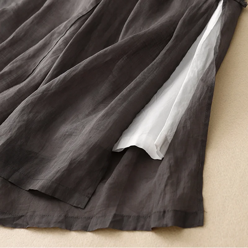 Graue Baumwolle Leinen lässig elastisch hohe Taille mit Futter Damen hose weites Bein knöchel lange Hose für Damen bekleidung Mode