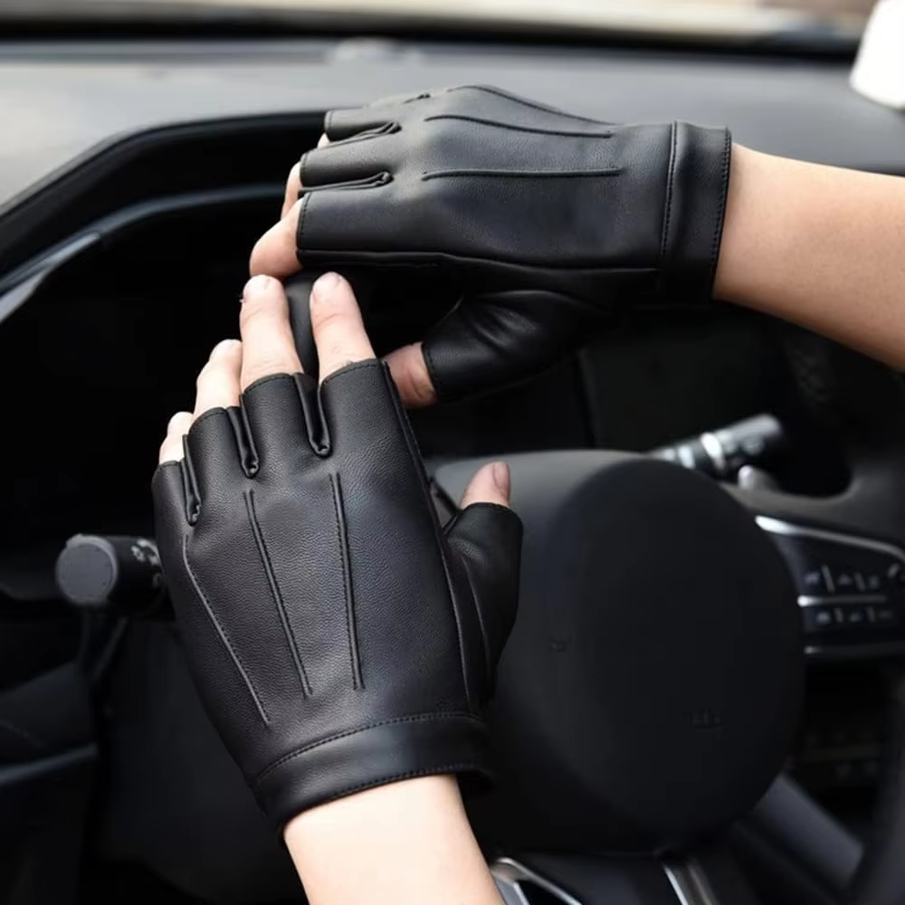 Männer Frauen PU Leder Handschuhe Liebhaber Fingerlose Fäustlinge Schwarz Halb Finger Outdoor Taktische Herren Leder Fahren Handschuhe