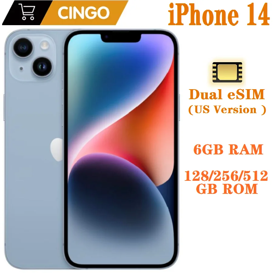 95% nuevo Apple iPhone 14 6GB RAM 128GB /256GB /512GB ROM Dual eSIM 6,1 "genuino Super Retina OLED Face ID NFC A15 5G teléfono móvil
