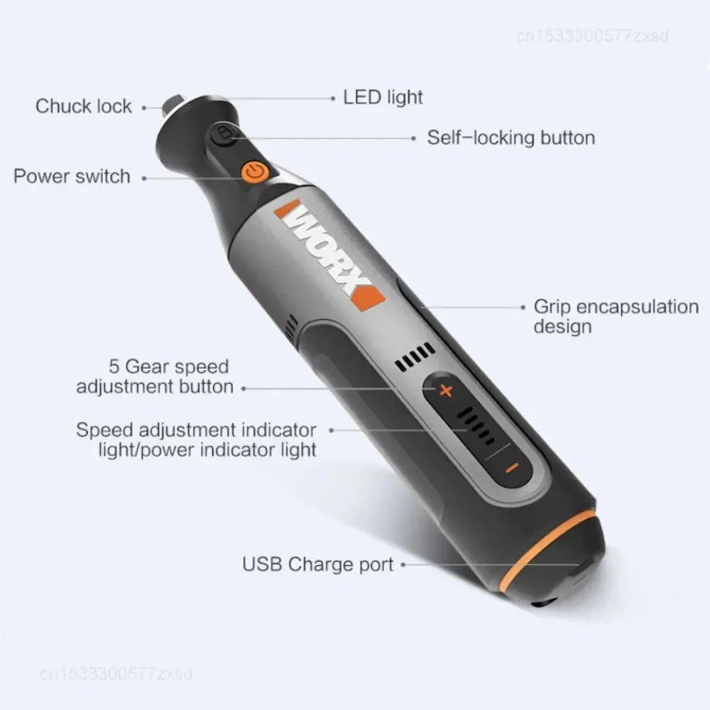 Worx WX106 Rotary Tool 8V Draadloze Mini Boor Graveren Slijpen Polijstmachine USB Lader Variabele Snelheid Power Tools Set