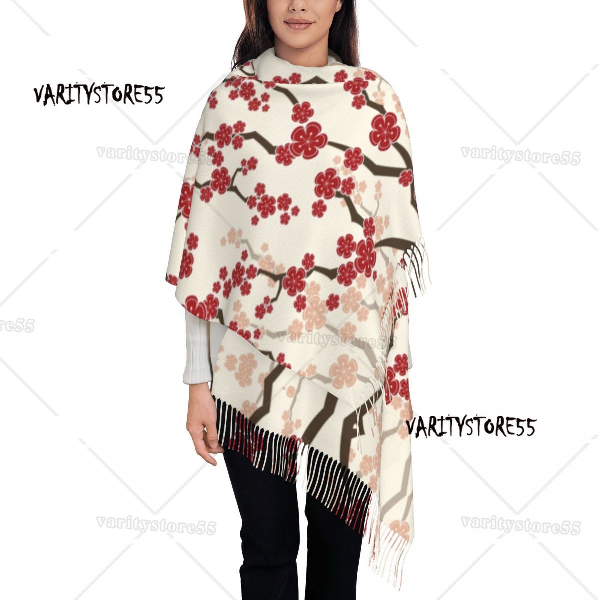 Individuell bedruckte rote orientalische Kirschblüten Schal Männer Frauen Winter Herbst warme Schals Zen japanische Sakura Blumen Schal Wrap