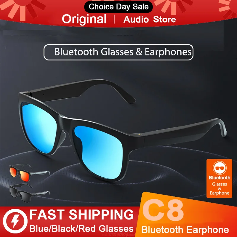 Original C8 Smart Sonnenbrille Kopfhörer HiFi Stereo Musik Bluetooth 5,0 Wireless Headset Fahren HD Mikrofon Anruf Kopfhörer