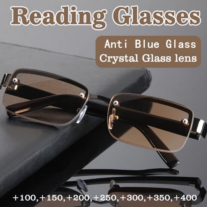 Occhiali da lettura da uomo occhiali da vista in cristallo imitazione mezza montatura occhiali da vista per presbiopia diottrie + 1.0 a + 4.0 Gafas retrò