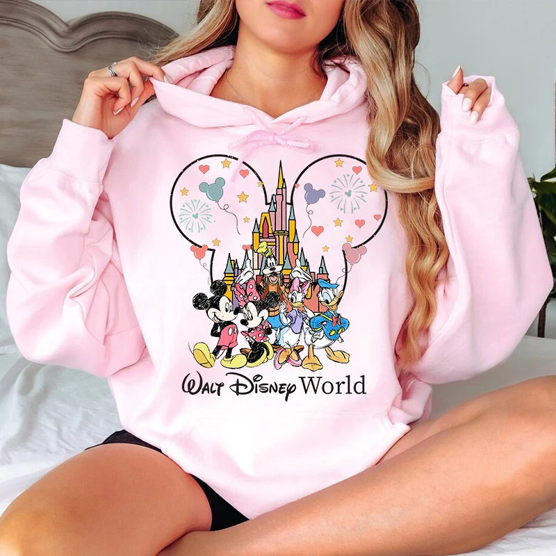 Disney World Mickey And Friends Bedruckter Damen-Kapuzenpullover, lässiger Pullover, lockeres Oberteil, personalisierte Damenbekleidung