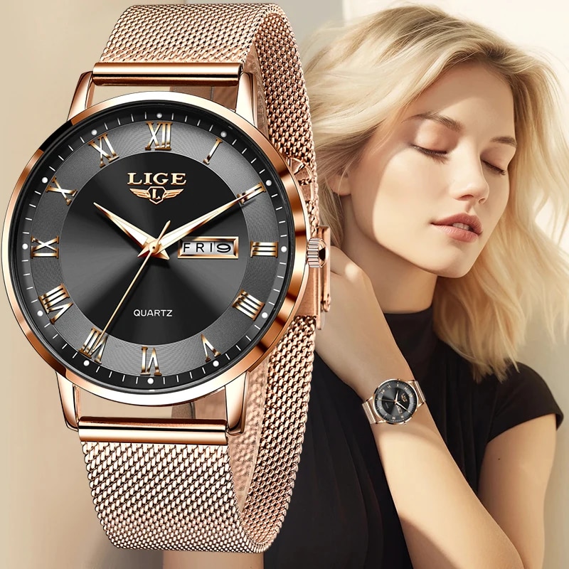 Lige 2024 novo relógio feminino relógios de luxo senhoras criativo aço pulseira relógios feminino à prova dwaterproof água relogio feminino