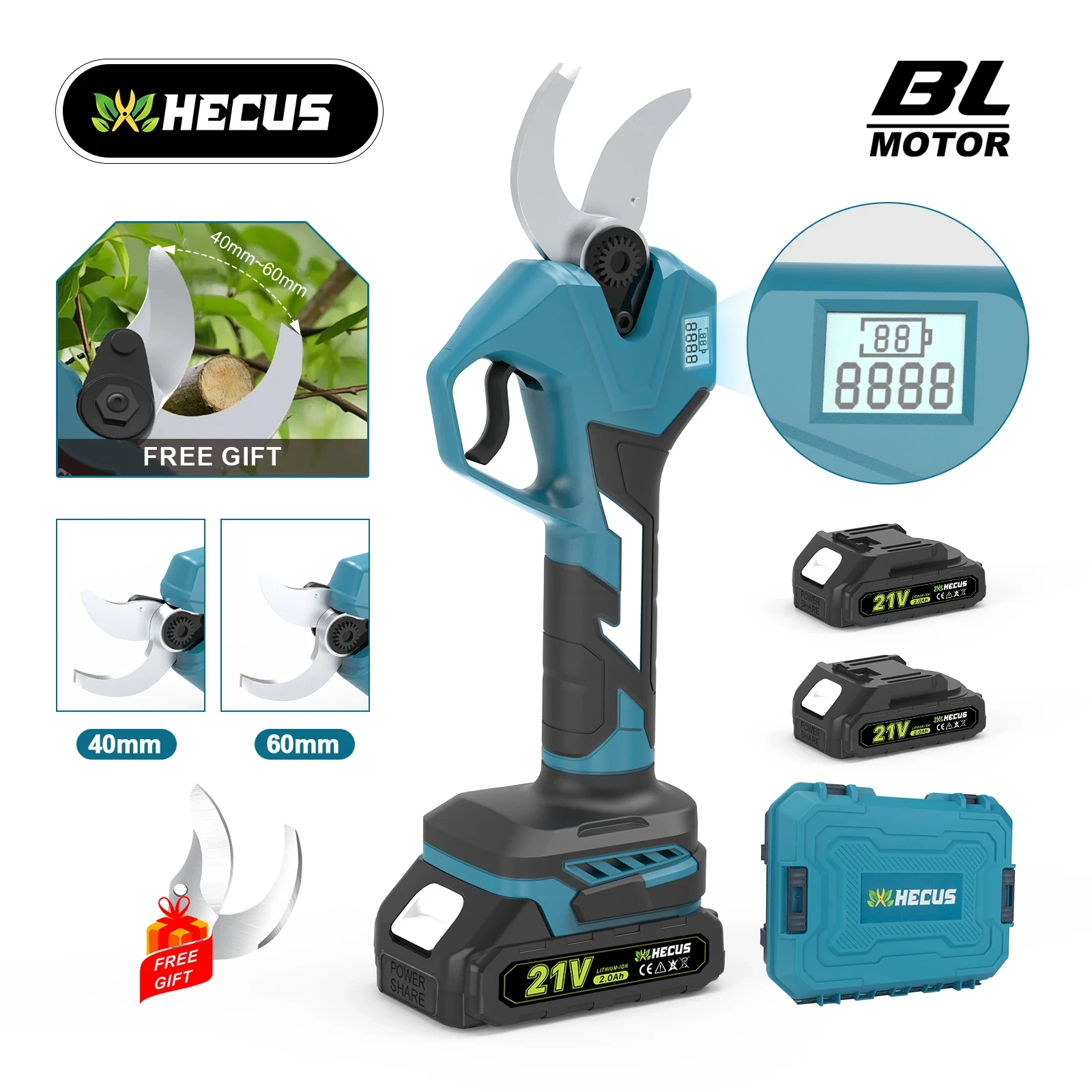Hecus 40mm Brushless Electric Pruning Shear 2Gear Electric Scissors Orchard Shrub Branch Pruning Tool For Makita 18V Battery Pin