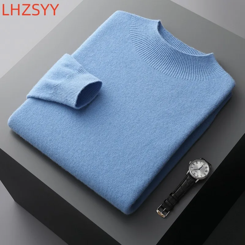 Herren-Pullover mit halbhohem Kragen, First-Line-Kleidung, 100 % reiner Wolle, Herbst, neuer lockerer Strickpullover, Freizeit-Langarmjacke, Oberteile
