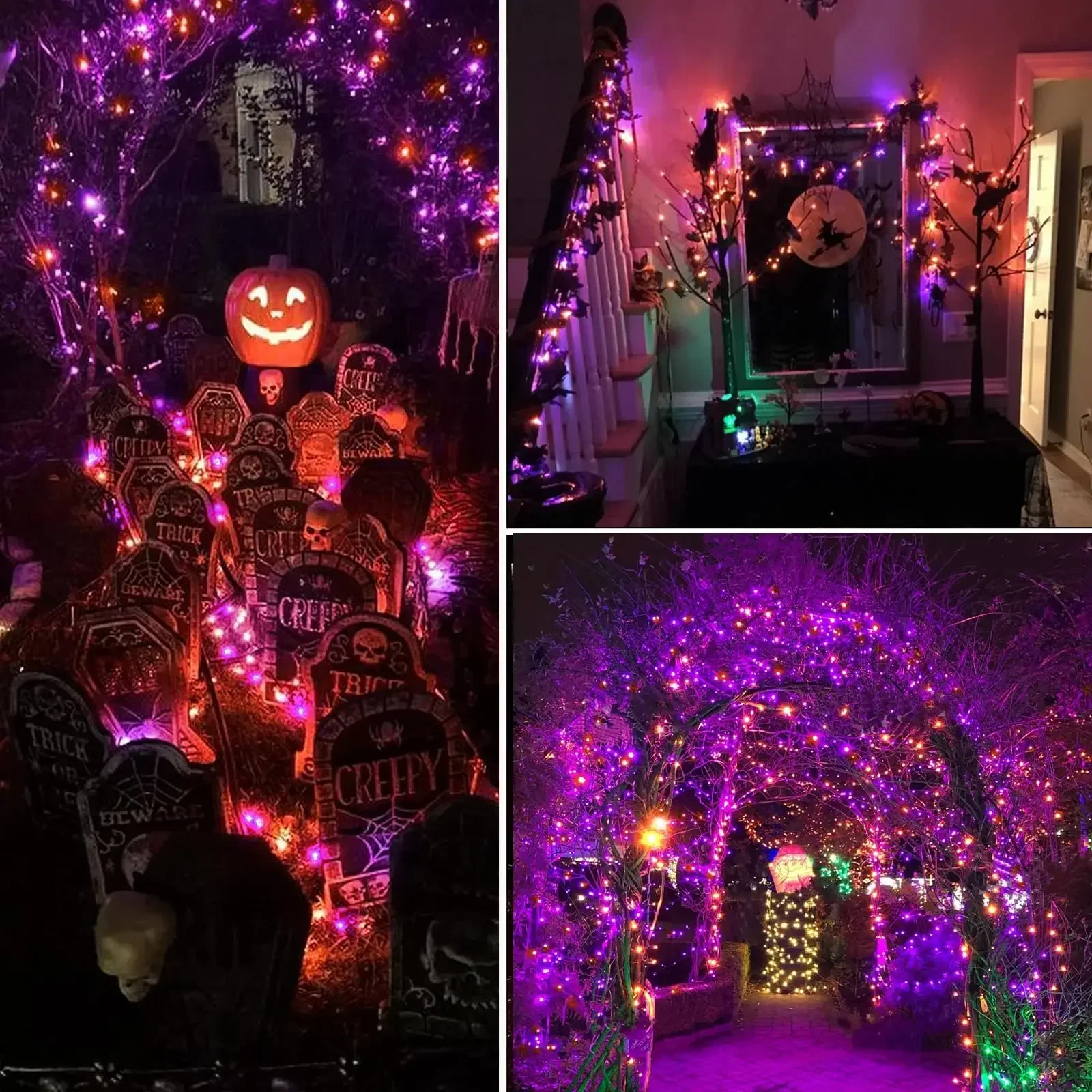 100/200 LED Filo nero Luce della stringa Halloween Viola Fata Luce della stringa 8 modalità Matrimonio interno Ghirlanda di Natale Decorazione del partito