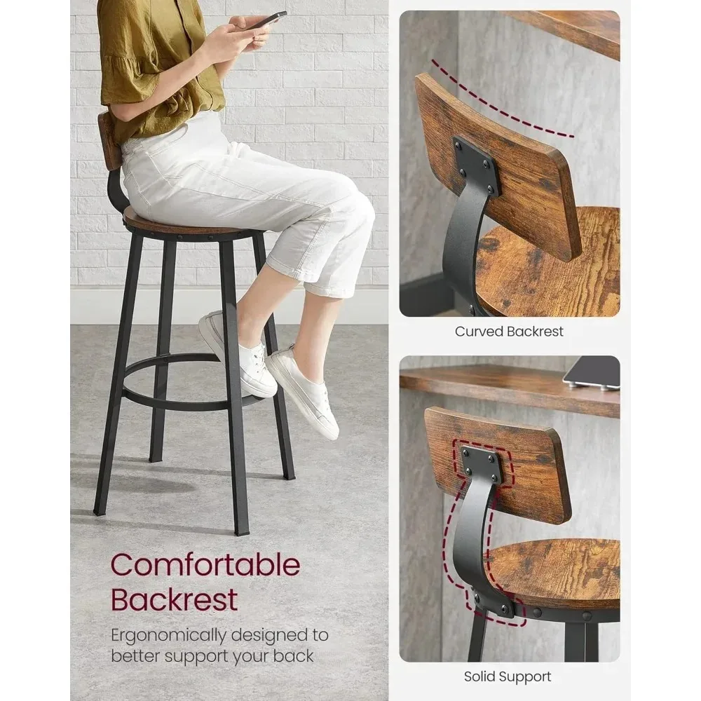 Bar Stools Set of 2, Bar Height Barstools with Back, 28.7 Inches Counter Stools Bar Chairs with Backrest, Steel Frame,