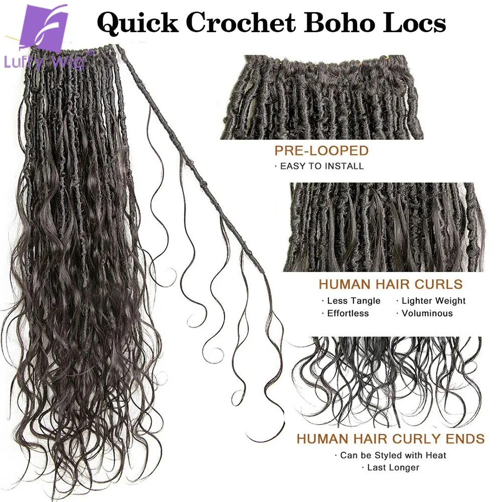 Pré Looped Crochet Boho trança cabelo com onda do corpo, Tranças sem nós, Encaracolado Termina