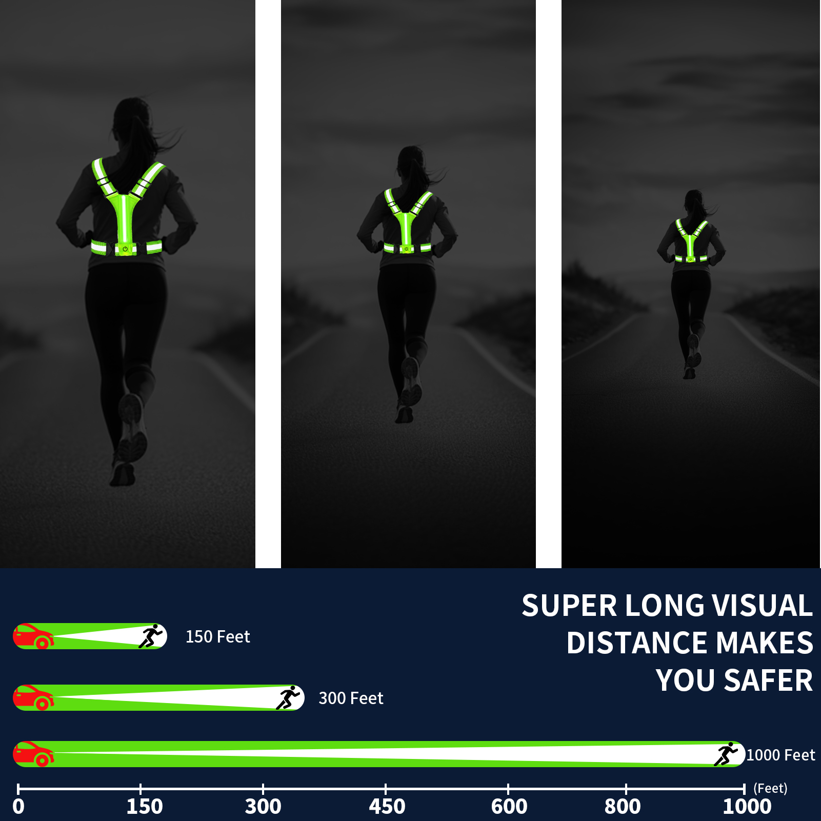 LED Running Vest USB Rechargeable Reflective Glowing Reflector Straps High Visibility Night Running Riding Clothing Elastic Band