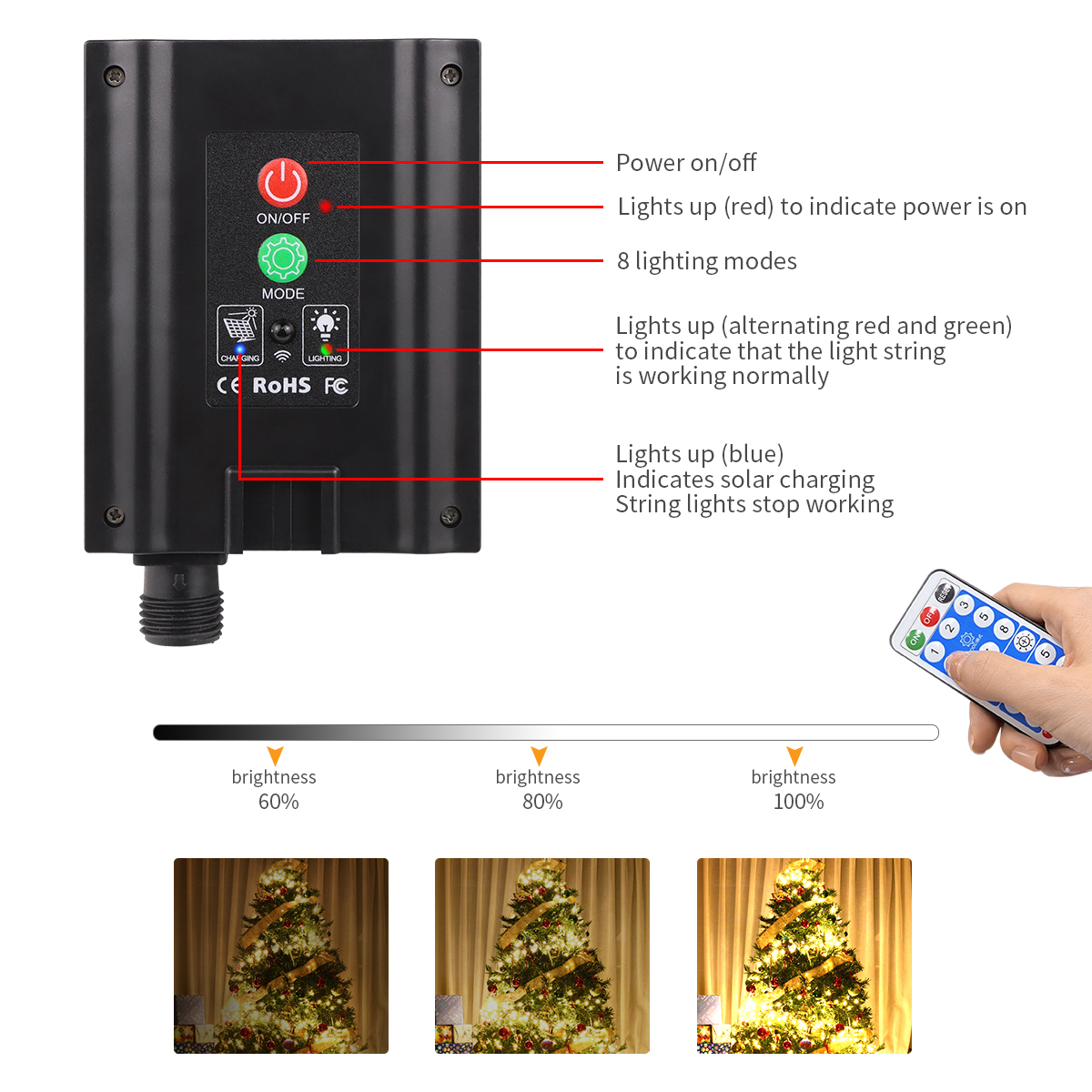 Outdoor Solar String Fairy Light 100M 1000 LED Waterproof Garland Large Solar Panel Fast Charge Lamp For Festival Garden Decor