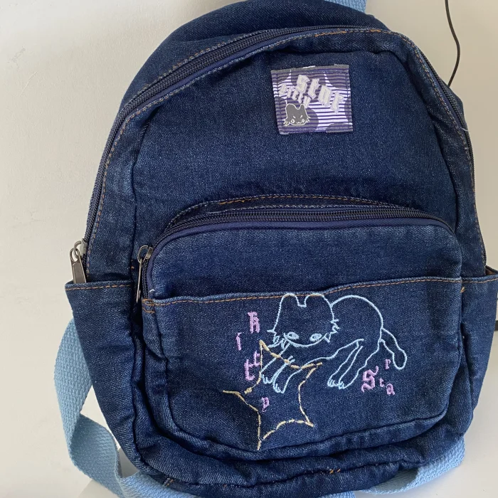 Japoński prosty plecak Kawaii Cat Denim torebka torby na ramię o dużej pojemności tornister studencki śliczny plecak damski