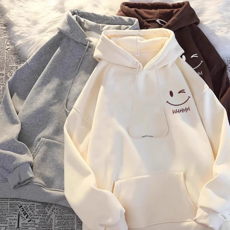 Masculino rosto sorridente engraçado moda casal camisola com capuz americano pesado solto engrossado cashmere meninos moletom com capuz pulôver topo