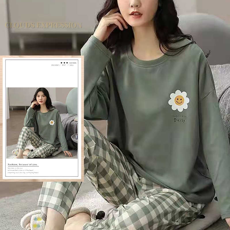 Printemps automne grande taille 5XL femmes Polyester Pyjamas Plaid vêtements de nuit à manches longues Homewear ensembles femmes Simple ample décontracté Pijamas