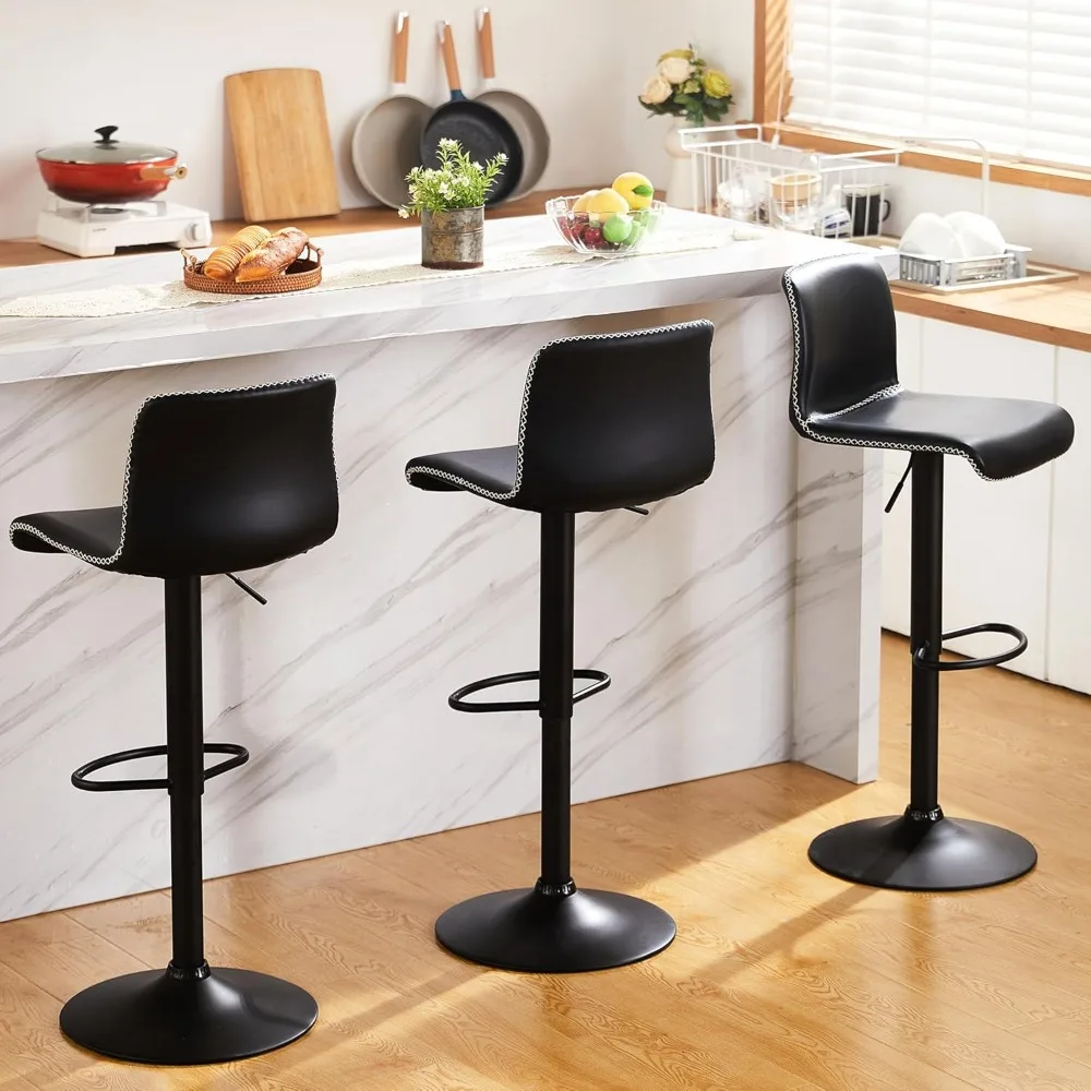 Swivel Bar Stools Set of 4, Counter Height Bar Stools with Back, Adjustable Bar Stools 24" to 32", Black Faux Leather Chairs