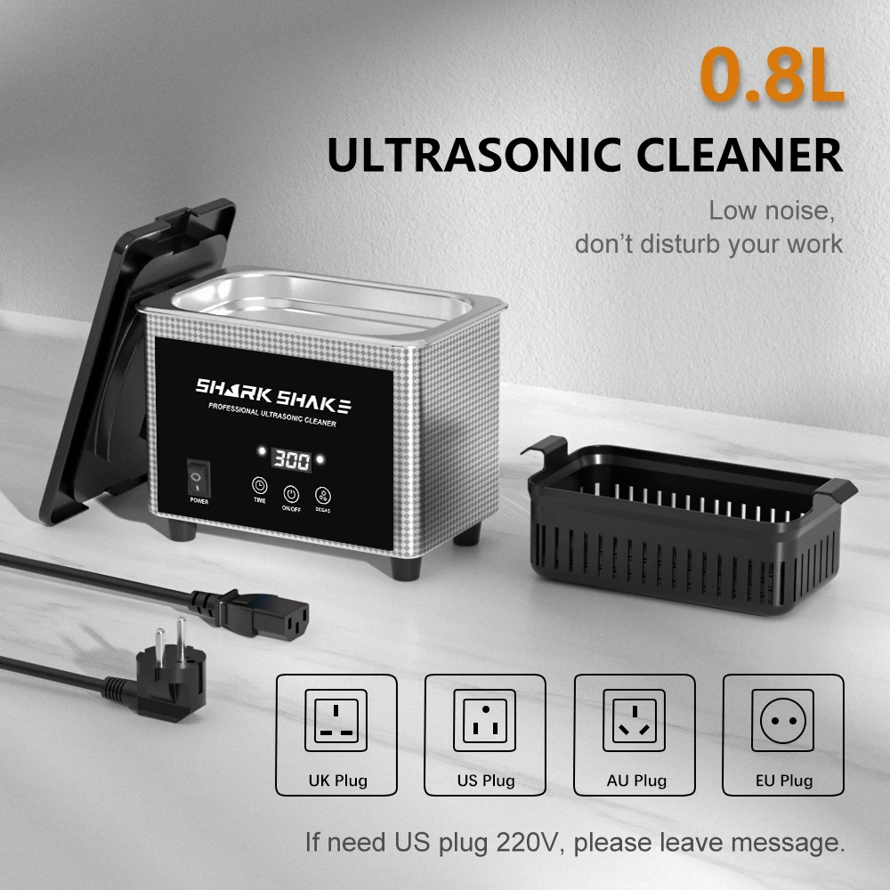 Limpador ultrassônico digital doméstico, 800ml, 30w/60w, banho de aço inoxidável, lavagem por ultrassom para relógios, joias