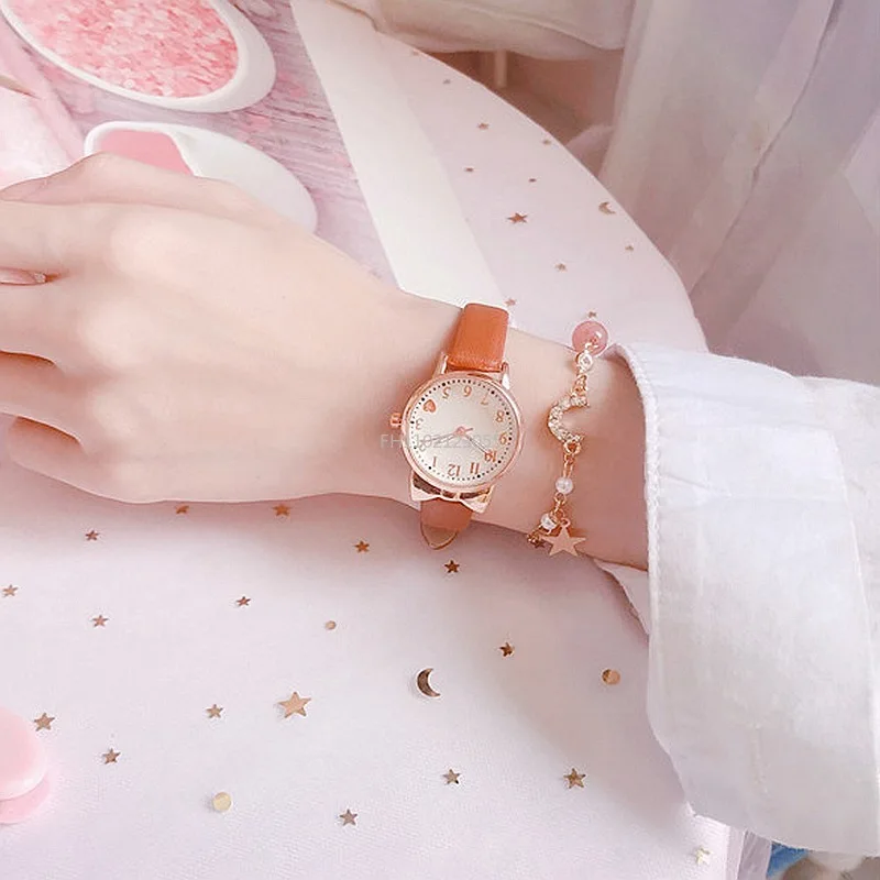 Nova moda crianças amor mostrador digital crianças relógio conjunto pulseira de couro relógios de quartzo criança meninas relógio de presente das crianças (sem caixa)