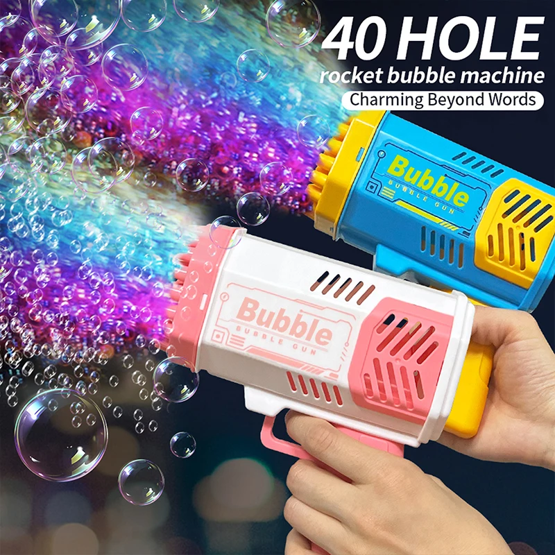 Lanzador de cohetes de 40 agujeros, pistola de burbujas automática eléctrica portátil de mano, juguete de regalo de cumpleaños para fiesta (sin agua de burbujas)