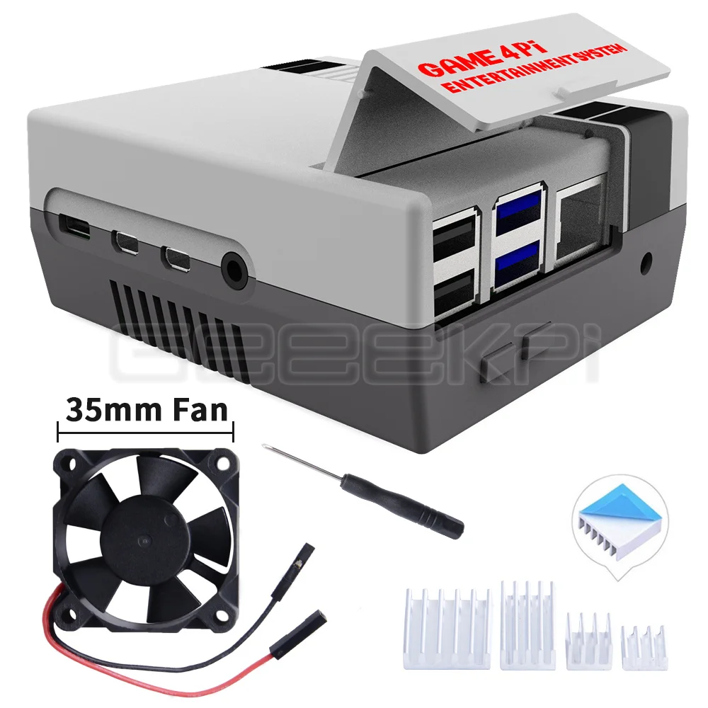 GeeekPi Game 3Pi/4Pi NES 3Pi/4Pi Style Case Kit ABS 3510 Функциональный охлаждающий вентилятор Радиаторы для Raspberry Pi 4 B или 3B+/3B/2B