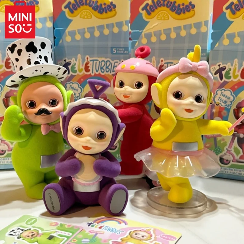 Teletubbies genuinos, serie de viaje para bebés, figuras de caja ciega, modelo creativo para niños, muñeca, decoración de coche, adornos, juguetes, regalos