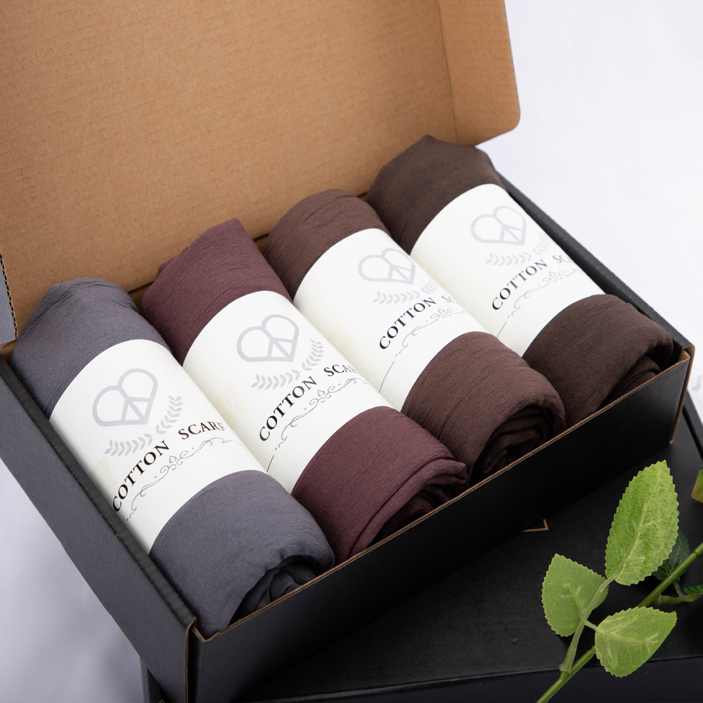 Moda 4 pçs muçulmano hijab caixa de presente conjunto algodão das mulheres turbante lenço macio senhoras finas lenços xale envolve atacado rimaire