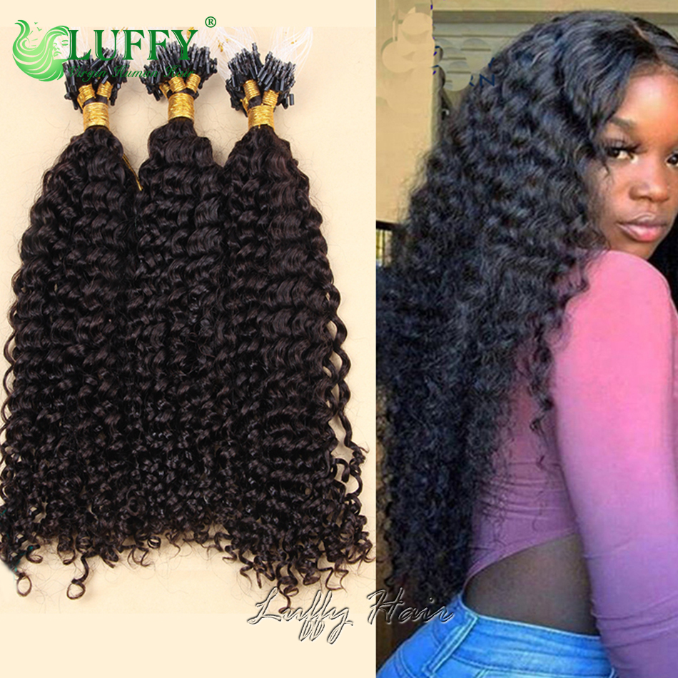 Extensiones de cabello humano con microanillo rizado para mujeres negras, cabello Remy brasileño, extensión de cabello Microlink, doble estiramiento