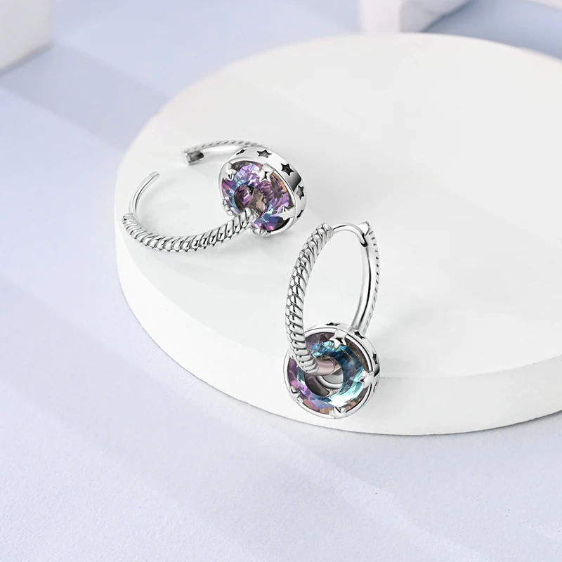 Boucles d'oreilles en argent Sterling 925, étoile, lune, trèfle en Zircon cubique scintillant pour femmes, jolis bijoux cadeaux pour fête de mariage