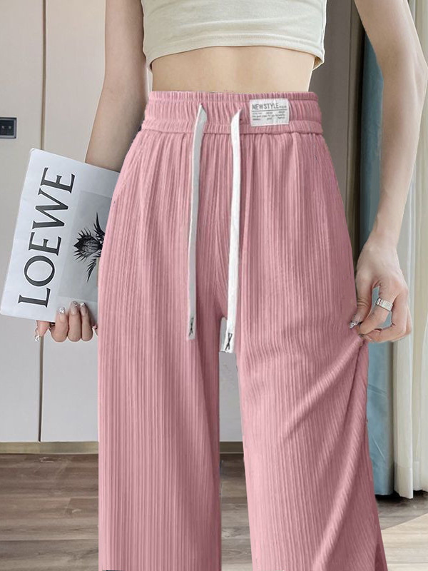 Slim Fit Ice Silk Wide Leg Pants Women's Summer Thin Casual High Waist Drapey Loose Slimming Straight Long Trousers