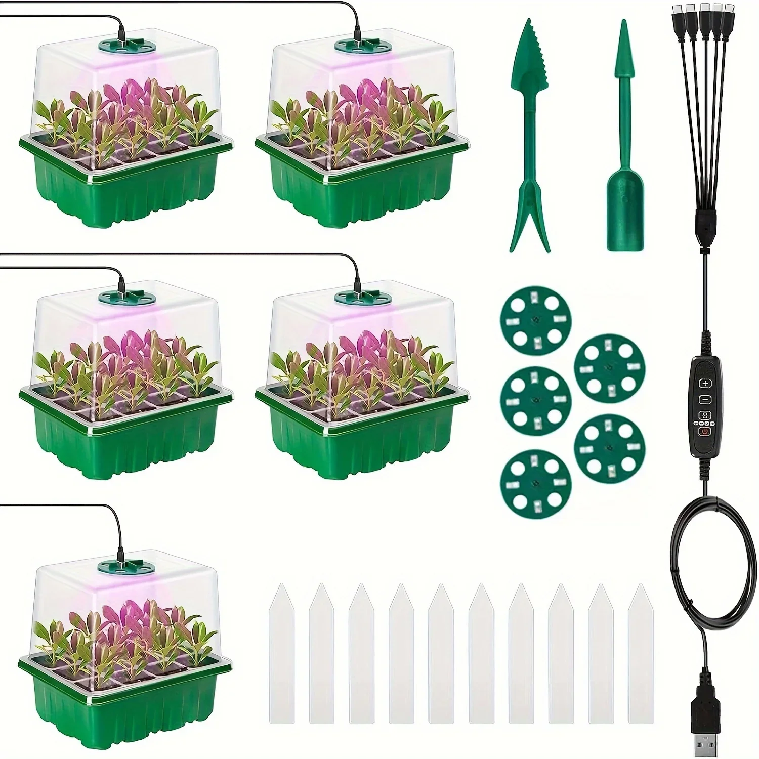 Bandejas de partida de mudas elevadas com luz de planta com cúpulas de umidade Bandeja de célula transparente Umidade 6/12 células + LED Grow Light