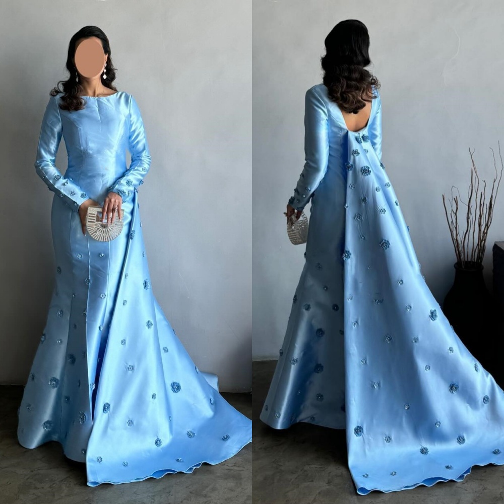 Vestidos Midi formales personalizados con pliegues y flores, sirena, cuello redondo, vestidos para ocasiones a medida, estilo moderno exquisito clásico Pastrol Unise