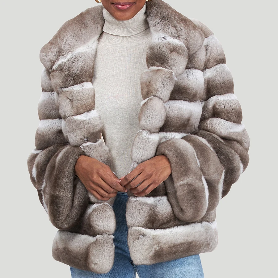 Wintermantel Frauen neue Mode Rex Kaninchen Pelzmantel Revers kurze Echtpelz Jacken hochwertigen Luxus